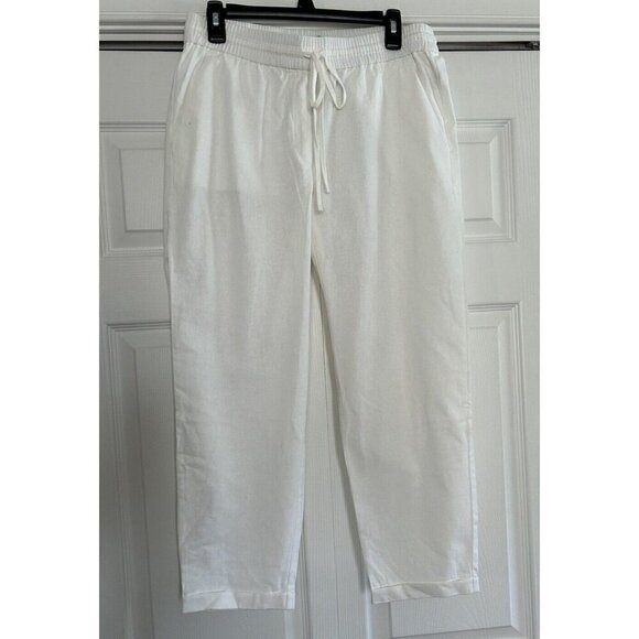 J. Crew Factory Linen Cotton Drawstring Cuffed Pull-on Pants White Size 8 - Picture 5 of 13
